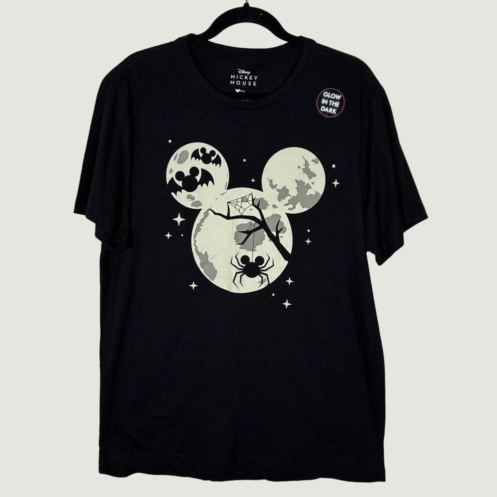 Disney Mickey Mouse Halloween Glow In The Dark Graphic Tee L Black Spooky Goth